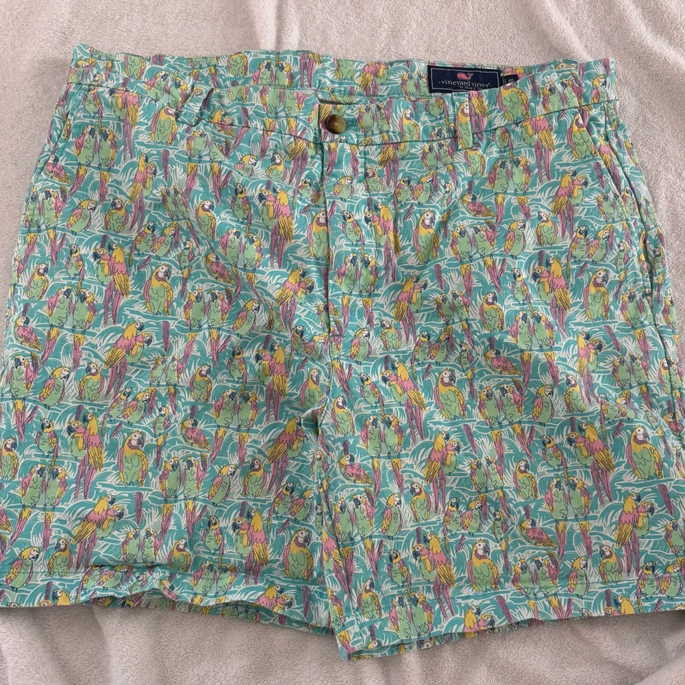 Vineyard Vines Parrot Print Shorts in Teal and Yellow
